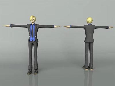 3D Model Game Movie Character Blonde Hair Black Suit Blue Shirt Front Back Outstretched Arms 3d model