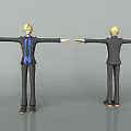 3D Model Game Movie Character Blonde Hair Black Suit Blue Shirt Front Back Outstretched Arms