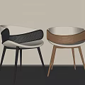 Modern White Dining Chairs With Black And Brown Woven Armrests And Black Wooden Legs