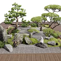 Japanese Style Courtyard Garden Featuring Pine Trees Stones Moss And Stone Lanterns