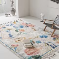 Colorful Floral Pattern Square Rug With Fringes In Modern Living Room
