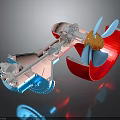 Mechanical Propulsion Device With Red Casing Blue Propeller Gear System Shaft And Internal Components