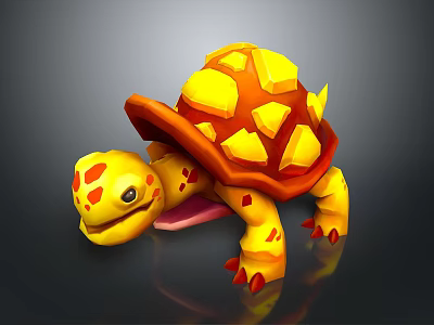 Cute Cartoon Style Turtle With Yellow Orange Shell And Red Spots 3d model