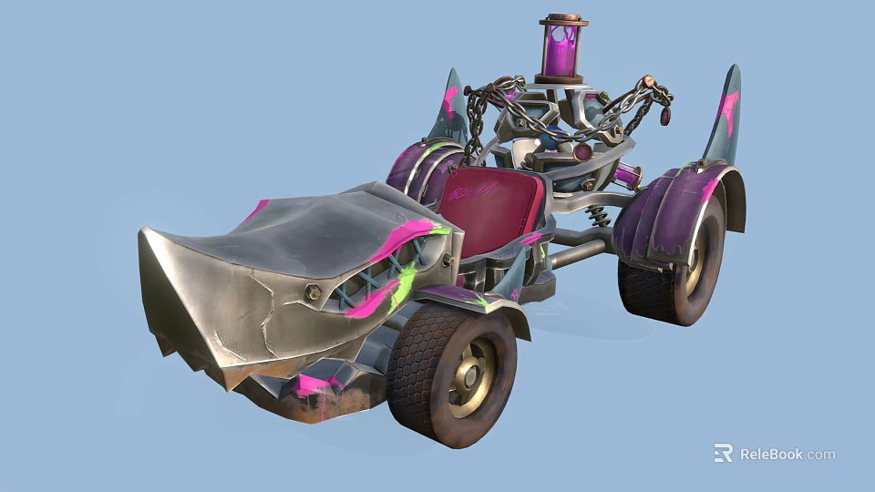 Futuristic Custom Car With Purple Pink Accents Red Seat Metal Frame And Ornamental Top 3d model 