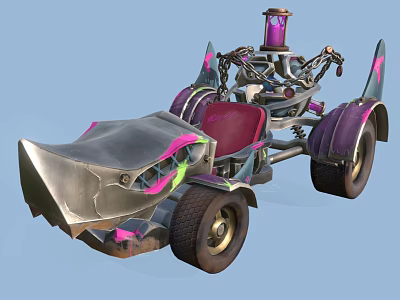Futuristic Custom Car With Purple Pink Accents Red Seat Metal Frame And Ornamental Top 3d model