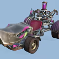 Futuristic Custom Car With Purple Pink Accents Red Seat Metal Frame And Ornamental Top