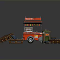 Red Food Cart With Fresh Hand Pulled Pancakes And Wooden Pallets