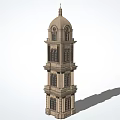 Historic Multi Story Tower With Dome Top And Arched Stone Windows