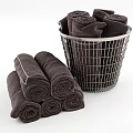 Brown Towels And Metal Mesh Basket For Washing Daily Necessities