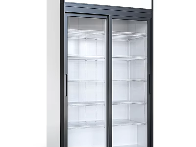 Commercial Double Door Display Cabinet With Transparent Glass Doors Black Frame And White Shelves 3d model
