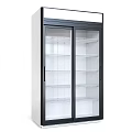 Commercial Double Door Display Cabinet With Transparent Glass Doors Black Frame And White Shelves