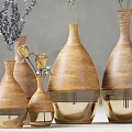 Wooden Vases With Lavender And Roses In Various Sizes And Wood Grain Design