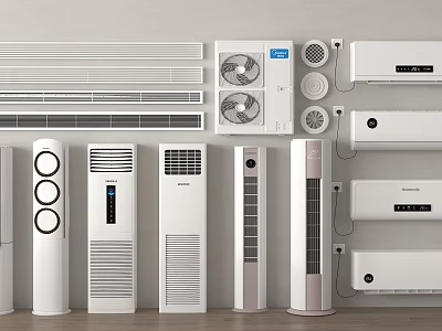 Various Types of Modern Air Conditioners and Fans with Wall Mounted Standing Designs 3d model