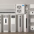 Various Types of Modern Air Conditioners and Fans with Wall Mounted Standing Designs