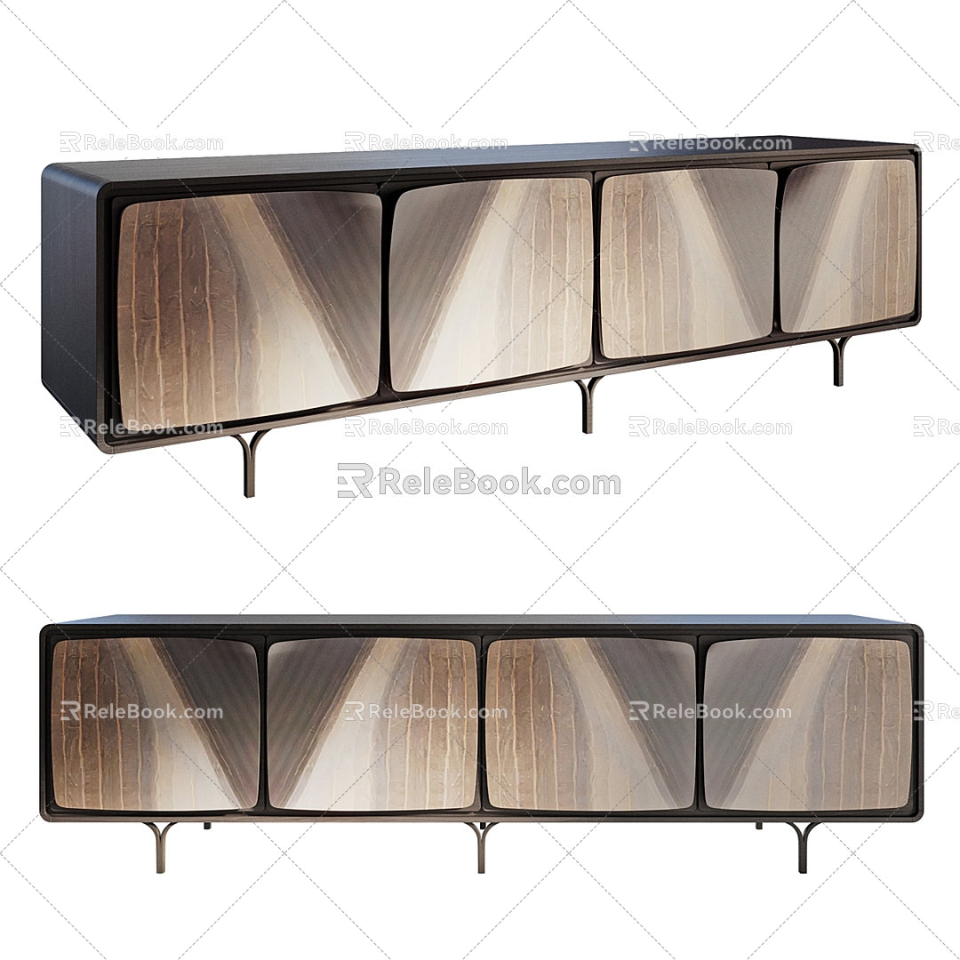 Giorgetti Light Luxury Metal Solid Wood TV Cabinet 3d model