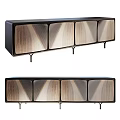 Modern TV Stand With Black Frame And Geometric Wood Panel Doors On Metal Legs