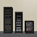 Sleek Modern Refrigerators in Various Sizes Storing Wine Glasses Plates and Canned Drinks