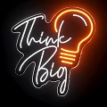Think Big Neon Sign Design With Light Bulb Illustration On Black Background