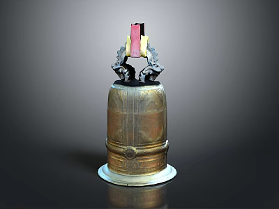 Ancient Bronze Bell With Dragon Finials Red Black Elements And Intricate Carvings 3d model