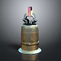 Ancient Bronze Bell With Dragon Finials Red Black Elements And Intricate Carvings