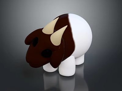 3D Cartoon Cow Figurine With Brown And White Fur And Light Horns 3d model