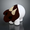 3D Cartoon Cow Figurine With Brown And White Fur And Light Horns