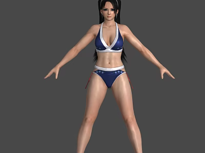 Fit Woman In Blue Bikini Standing With Arms Outstretched Against Gray Background 3d model