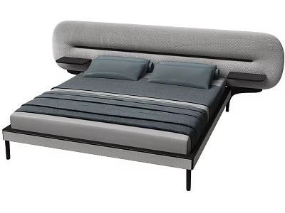 Modern Upholstered Double Bed With Curved Gray Headboard And Black Legs 3d model