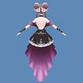Woman With Pink Pigtails In Black Purple Dress Lace Flower Thigh High Boots Blue Background
