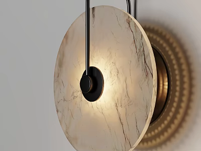 Modern Round Marble Disc Wall Sconce With Black Metal Frame And Warm Illuminated Light 3d model