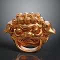 Golden Lion Head Door Knocker Sculpture In Traditional Style With Decorative Details