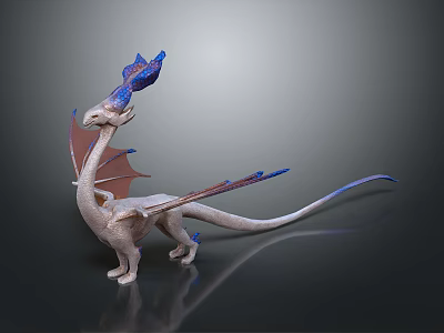 Detailed Winged Dragon Sculpture With Blue Purple Accents Light Body Red Wings And Long Tail 3d model