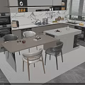 Modern Kitchen Dining Table Set With Light Wooden Top Four Chairs And White Island