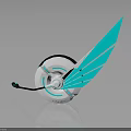 Futuristic Tech Device With White Circular Base And Teal Wing Shaped Parts
