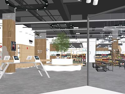 Modern Retail Store Interior With Product Displays Green Plant And Lighting Fixtures 3d model