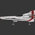 White And Red Streamlined Aircraft Model With Twin Engines On Display Stand