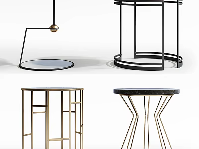 Modern Round Side Tables With Metal Frames Marble Tops And Geometric Bases 3d model
