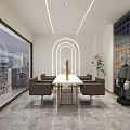 Modern Beauty Hair Salon Interior With Starry Sky Ceiling White Shampoo Stations And Shelves