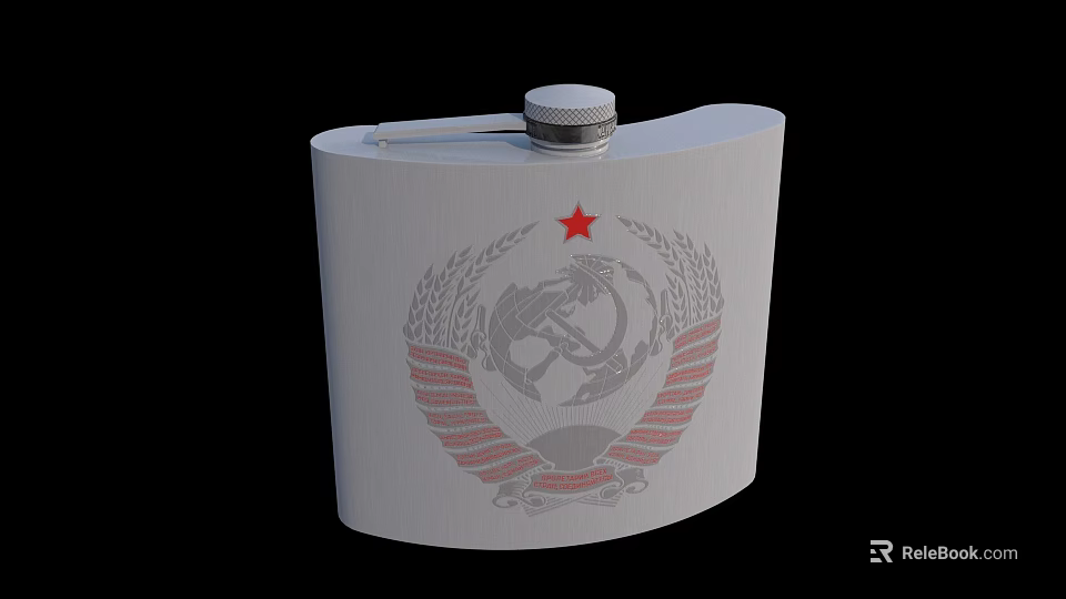 Vintage Silver Flask Featuring Red Star Emblem And Wheat Ears Hammer Sickle Design 3d model 