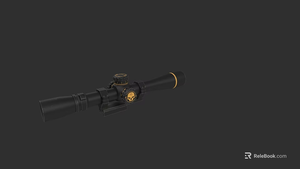 Tactical Rifle Scope With Black Finish Gold Accents And Adjustment Knobs 3d model 