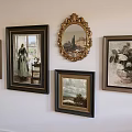 Classic Oil Paintings Displayed on Wall with Diverse Frames and Art Subjects