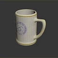 White Ceramic Mug With Gold Rim And Blue Decorative Pattern 3d model