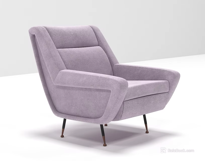 Modern Light Purple Single Sofa With Plush Upholstery Armrests And Metal Legs 3d model 