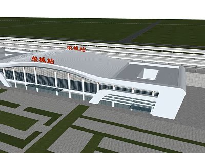 Zihu Station Modern Building Design With Large Glass Windows And White Roof Structure 3d model