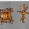 Unique Shaped Wooden Wall Lamps Branch and Square Frame on Grey Wall with Green Plants