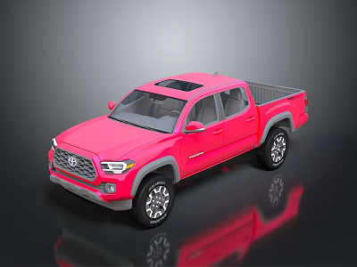 Pink Toyota Pickup Truck With Four Door Design Shiny Wheels And Reflection 3d model