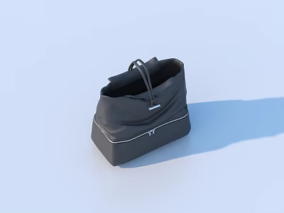 Black Open Top Bag With Leather Handle And Structured Base Design 3d model