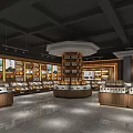 Modern Specialty Store Interior Design With Shelves Display Cabinets And Pendant Lighting