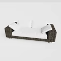 Comfortable Multi Seat Sofa With Brown Wicker Frame And White Cushions 3d model