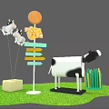 Inflatable Cow Decorations For Happy Farm With Signpost And Grass Display Setup
